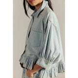 Free People Bailey Denim Shirt in Light Tint Blue Wash