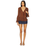 Free People Bali Tulula Chiffon Top In Umber Earth
