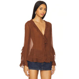 Free People Bali Tulula Chiffon Top In Umber Earth