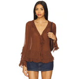 Free People Bali Tulula Chiffon Top In Umber Earth