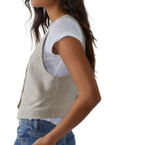 Free People Charley Linen Vest Summer Khaki