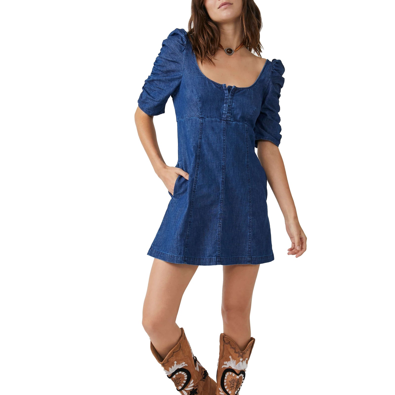 Free People Cheyenne Denim Mini Dress