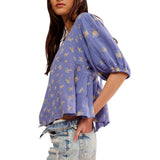 Free People Chloe Printed Top In Blue Combo