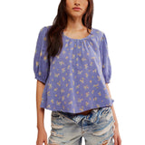Free People Chloe Printed Top In Blue Combo