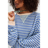 Free People Classic Striped Oversized Crewneck In Blue Sky Combo