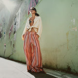Free People Day's End Linen Striped Pull-On Pants In Soft Coral Combo
