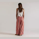 Free People Day's End Linen Striped Pull-On Pants In Soft Coral Combo