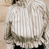 Free People Devon Striped Balloon Funnel-Neck Jacket In Ivory Combo