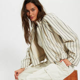 Free People Devon Striped Balloon Funnel-Neck Jacket In Ivory Combo