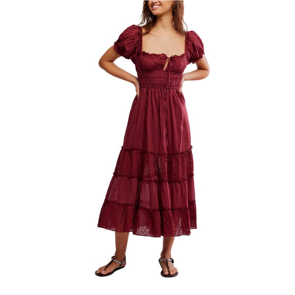 Free People Falling Sun Midi Dress in Syrah