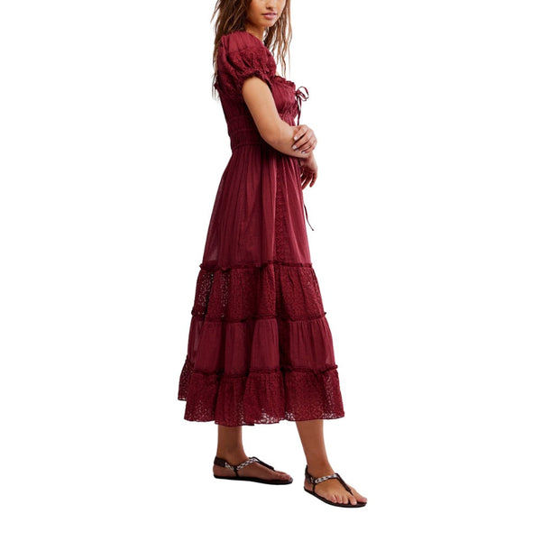 Free People Falling Sun Midi Dress in Syrah