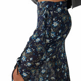 Free People Femme Edge Maxi Skirt Navy