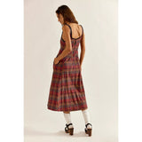 Free People Freya Plaid Midi Dress In Cherry Combo
