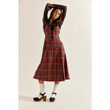 Free People Freya Plaid Midi Dress In Cherry Combo