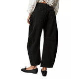 Free People Good Luck Mid Rise Barrel Jeans In Black