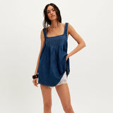 Free People Katie Denim Tunic In Deep Wash