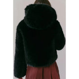 Free People Louder Please Hooded Faux Fur Jacket In Black