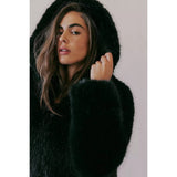 Free People Louder Please Hooded Faux Fur Jacket In Black