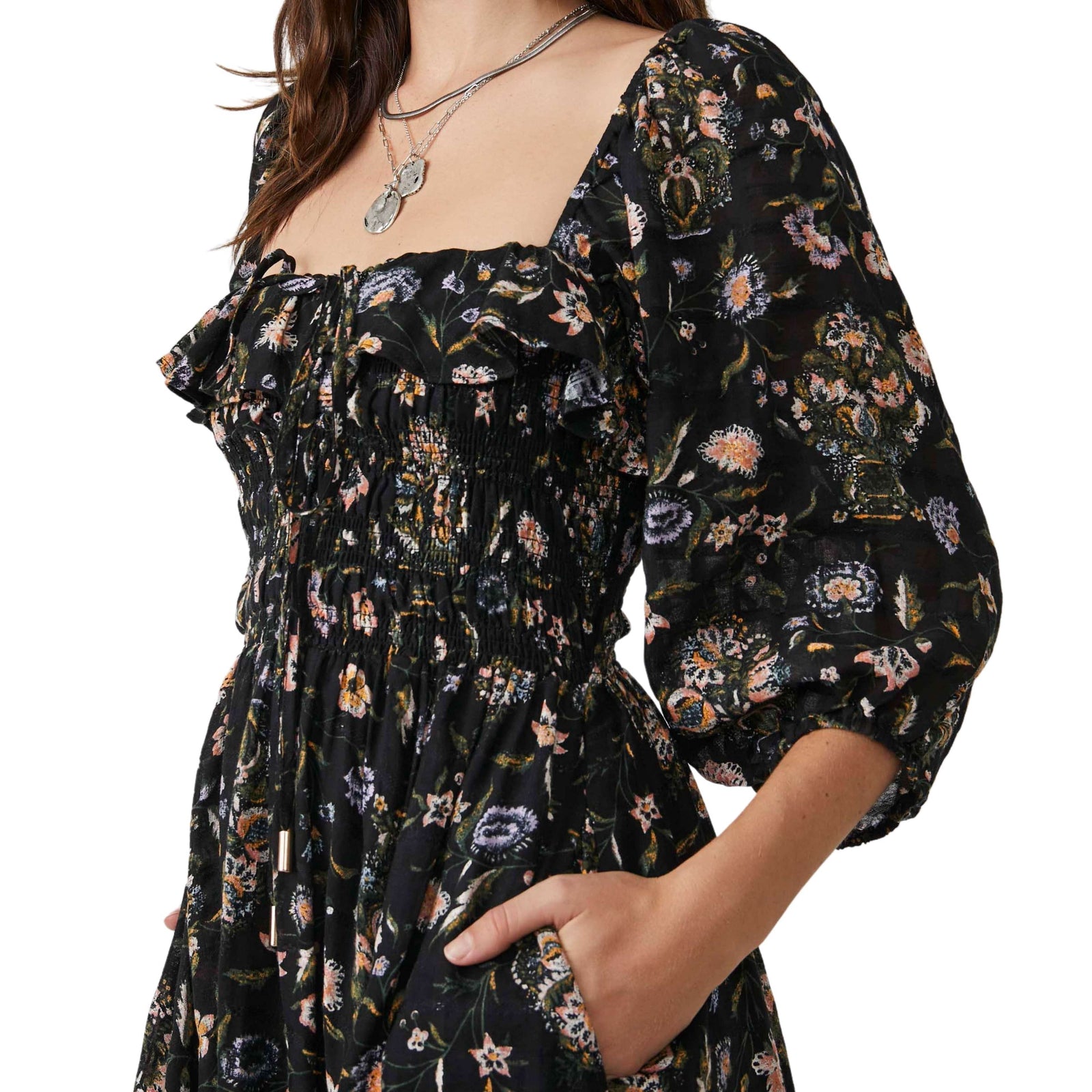 Free People Oasis Printed Midi Dress Black Combo Free People Oasis Printed Midi Dress Black Combo