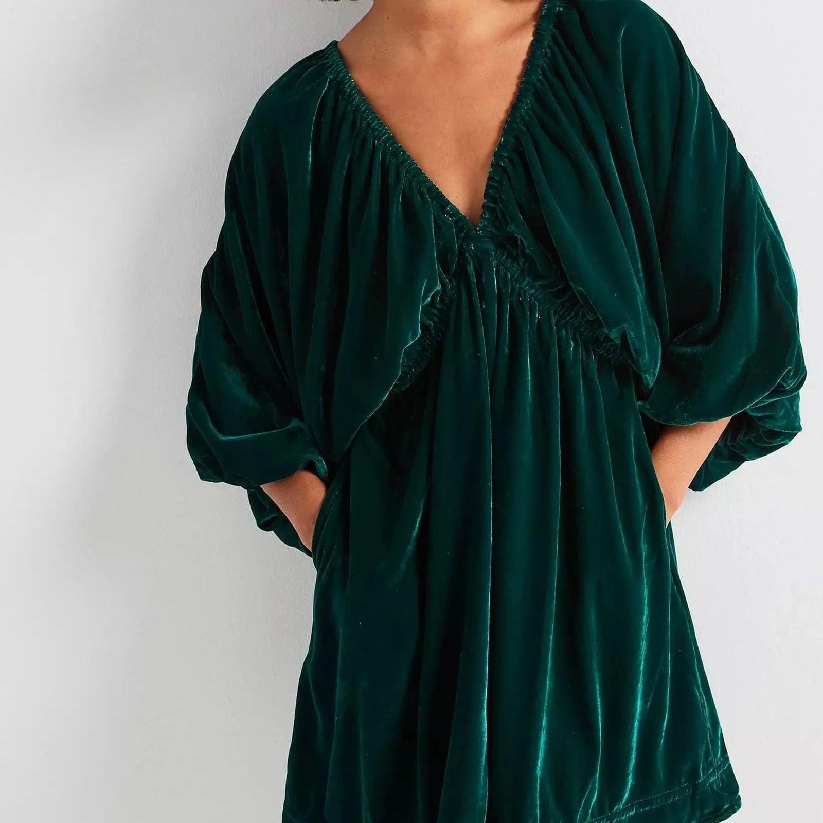 portia velvet mini dress free people Free People Portia Velvet Mini Dress In Dark Green