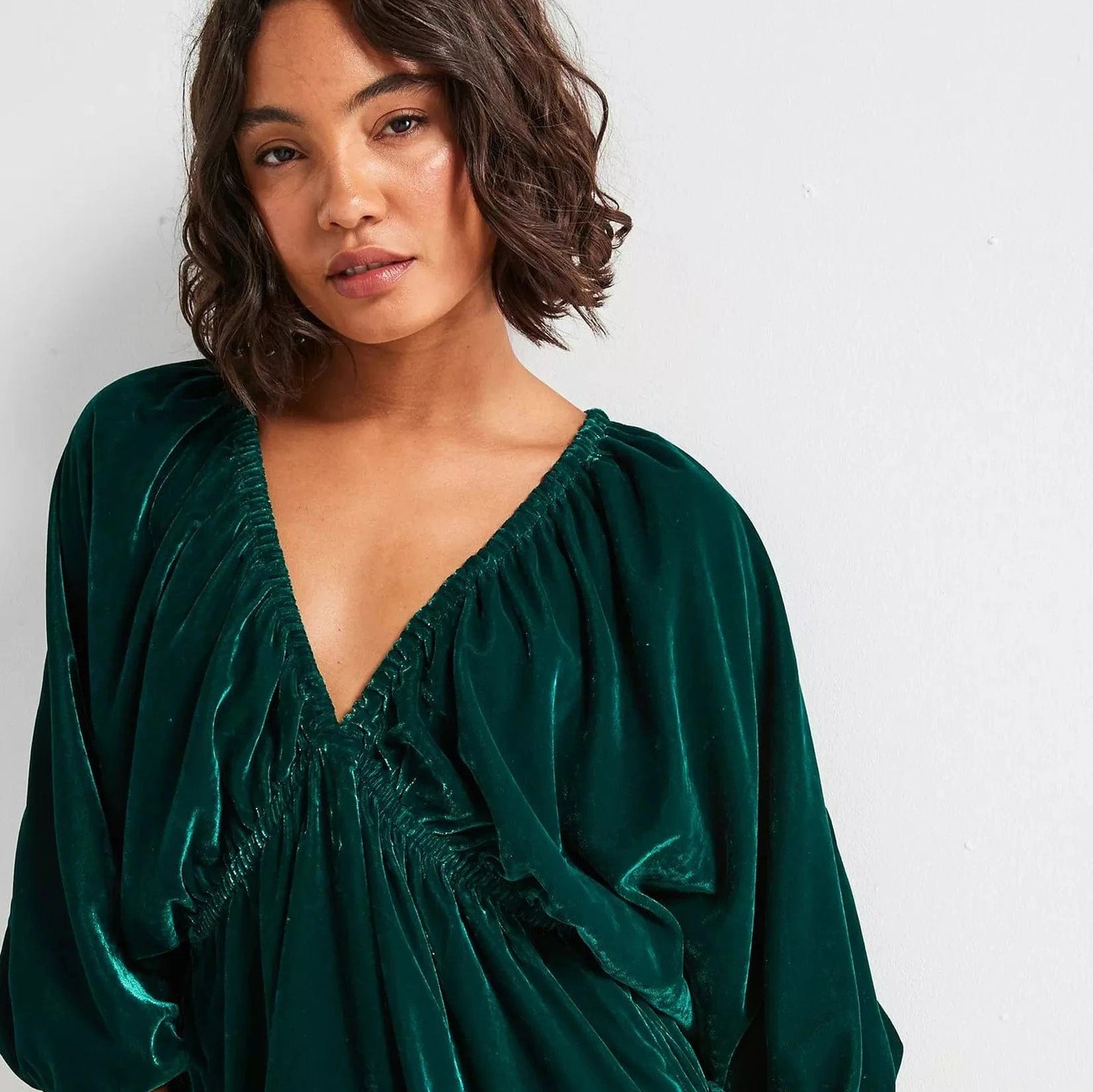 Free People Portia Velvet Mini Dress In Dark Green