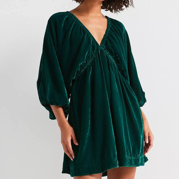 Free People Portia Velvet Mini Dress In Dark Green Free People Portia Velvet Mini Dress In Dark Green