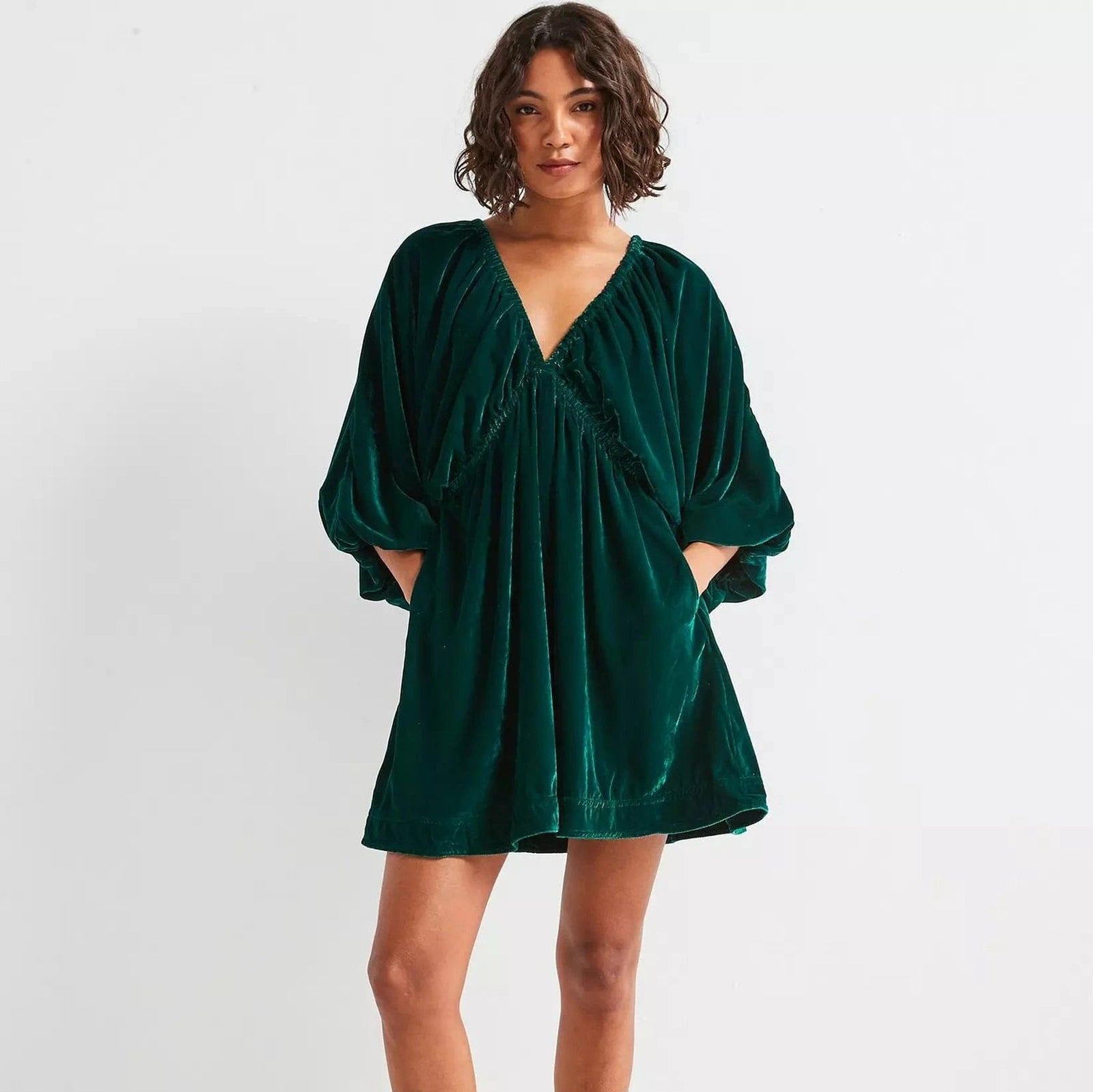Free People Portia Velvet Mini Dress In Dark Green