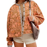 Free People Printed Drifter Sweatshirt In Orange/ Khaki Combo