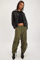 Free People  Scorpio Shirred Mid-Rise Cargo Pants In Lichen