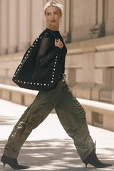 Free People  Scorpio Shirred Mid-Rise Cargo Pants In Lichen