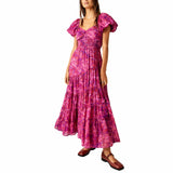 Free People Sundrenched Short-Sleeve Maxi Dress in Magenta