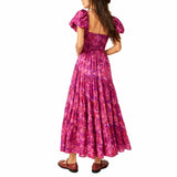 Free People Sundrenched Short-Sleeve Maxi Dress in Magenta