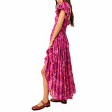 Free People Sundrenched Short-Sleeve Maxi Dress in Magenta