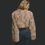 Free People Supernova Cropped Faux Fur Jacket In Ivory Combo