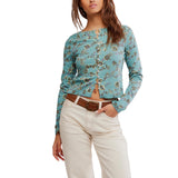 Free People Tilly Long-Sleeve Cardi in Mineral Blue Combo Print