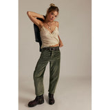 Free People We The Free Deep Trance Dropped Corduroy Jeans in Keepsake Clover Green