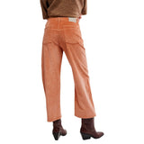 Free People We The Free Deep Trance Dropped Corduroy Trousers In Peach Peony
