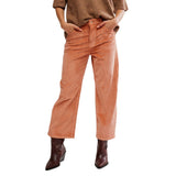 Free People We The Free Deep Trance Dropped Corduroy Trousers In Peach Peony