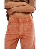 Free People We The Free Deep Trance Dropped Corduroy Trousers In Peach Peony