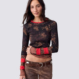 Free People, We The Free Easy Does It Printed Long Sleeve Tee In Black Combo