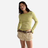 Free People: We The Free Easy Does It Striped Tee In Green Combo