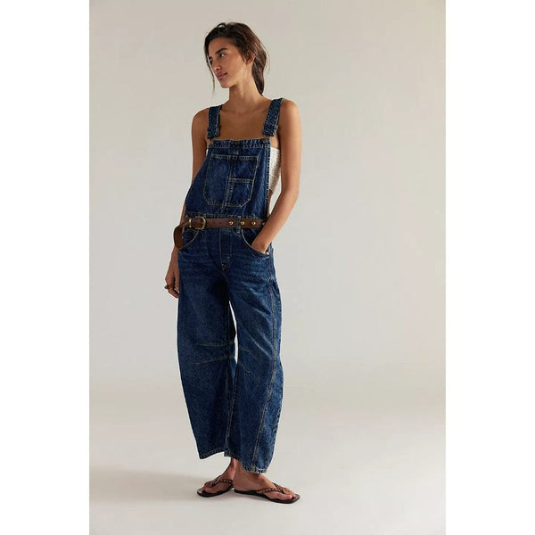 Free People  We The Free Good Luck Barrel Overalls In Deep End