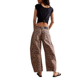 Free People We The Free Good Luck Leopard Printed Barrel Jeans