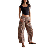 Free People We The Free Good Luck Leopard Printed Barrel Jeans