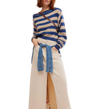 Free People We The Free Into The Pullover In Blue Ivory Combo Stripe