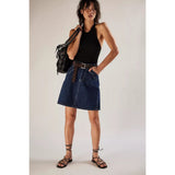 Free People We The Free Suzy Denim Midi Skirt In Deep Blue Cursh