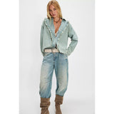 Free People We The Free Tattered And Ruffled Denim Top In Vintage Tint