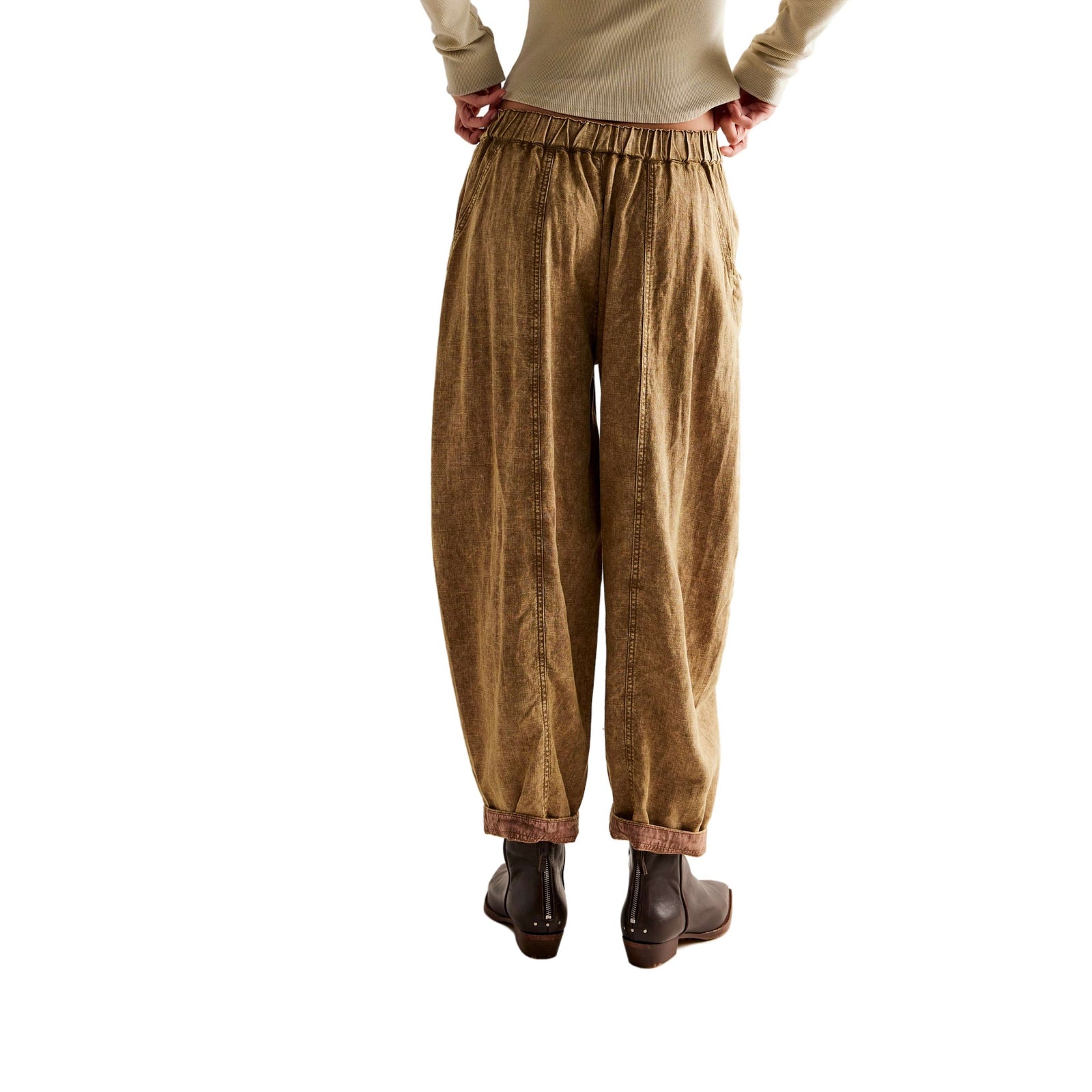 Free People High Road Pull-On Barrel Pants in Olive
