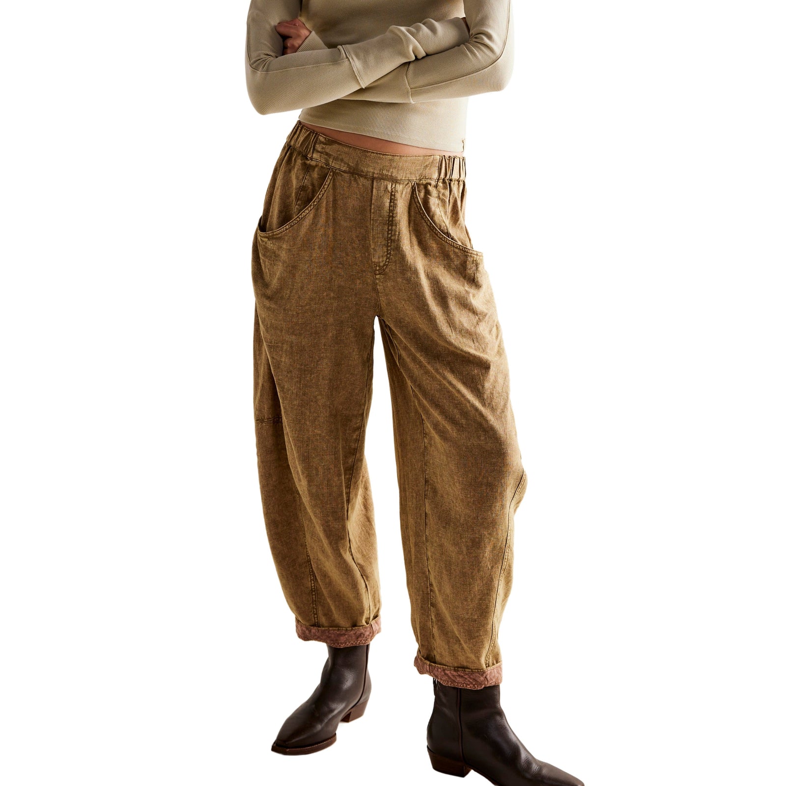 Free People High Road Pull-On Barrel Pants in Olive