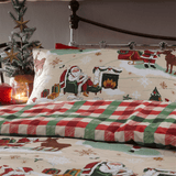 Furn. Jolly Santa Christmas Double Duvet Cover Set Cream/Red